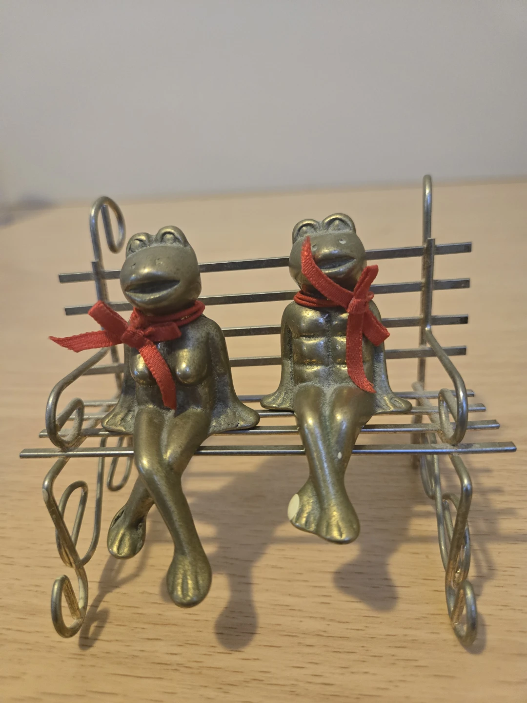 Brass Frog Couple on Bench Figurine