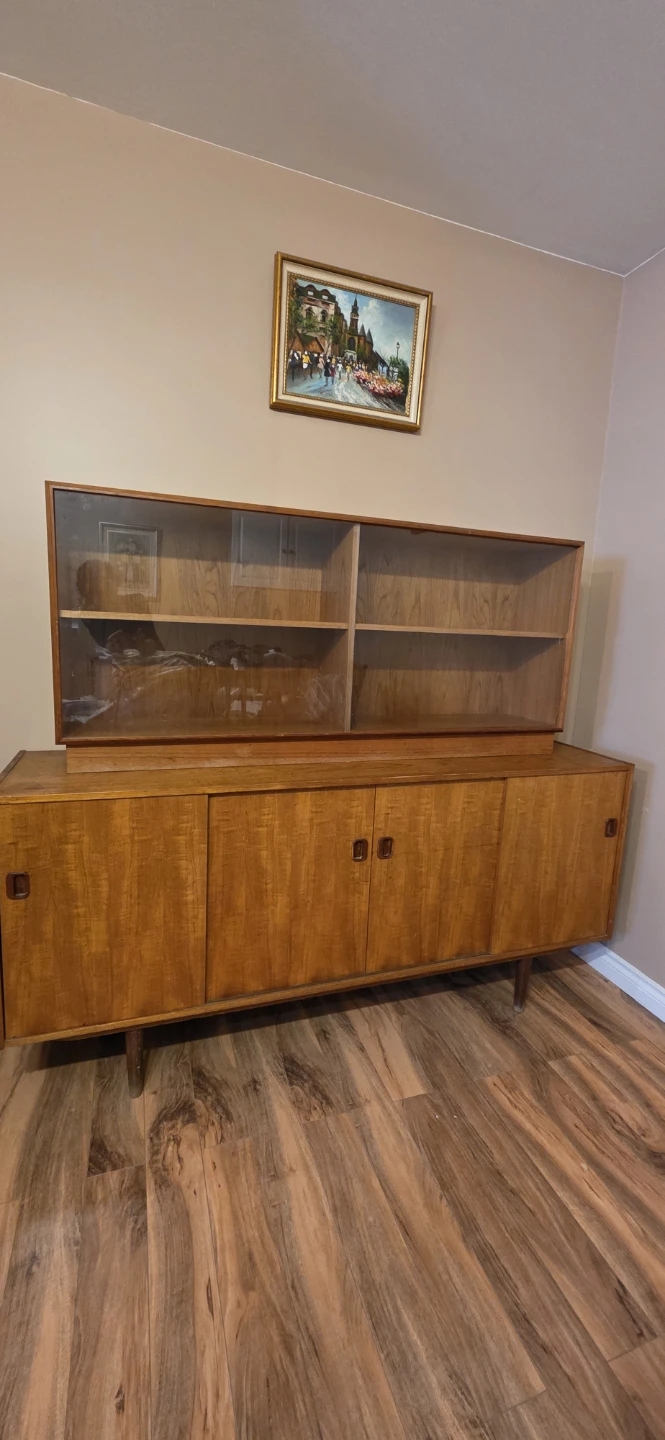 Mid-Century Modern Wood Display Cabinet with Hutch - photo 2