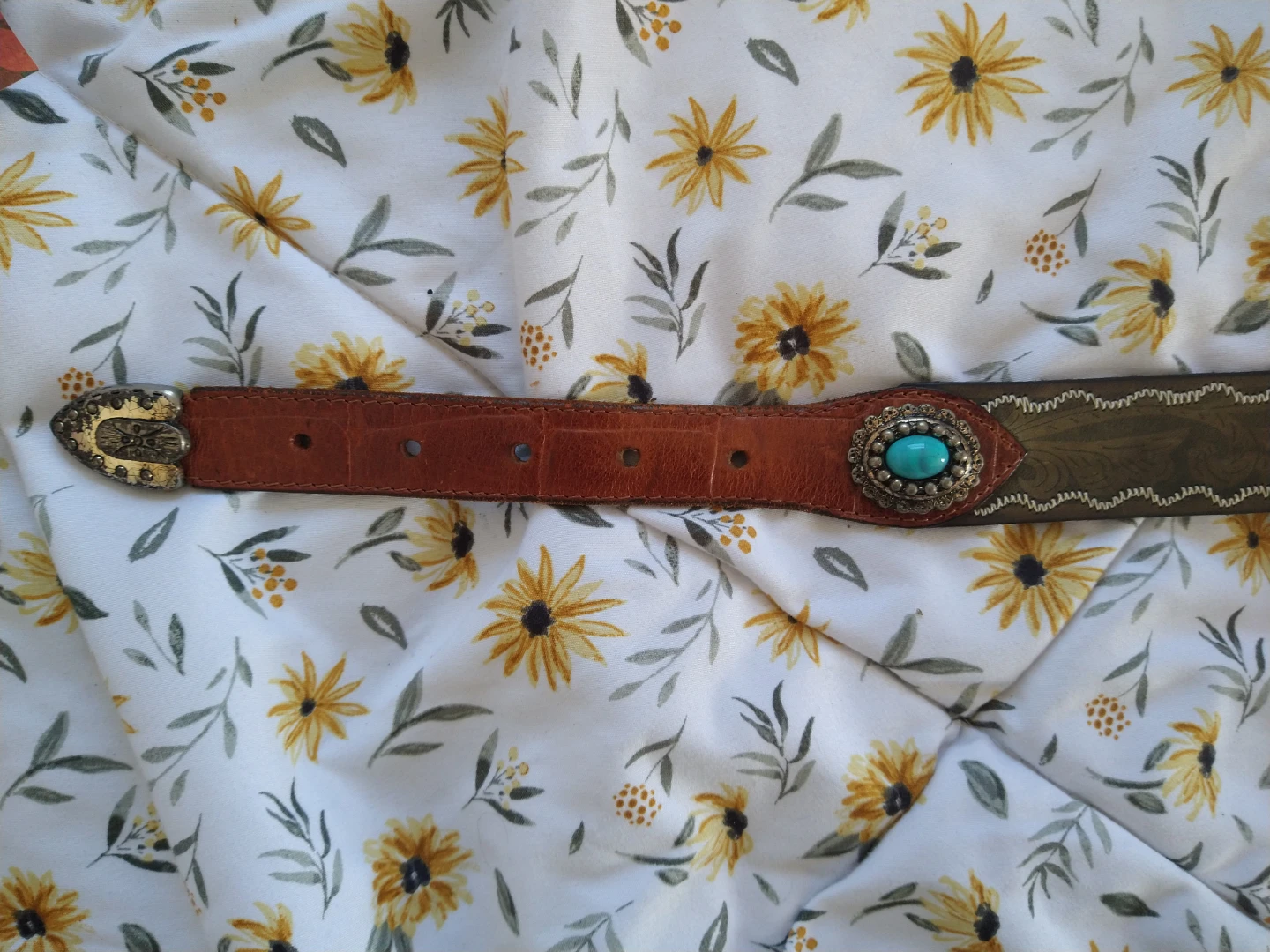 Brown Leather Belt with Turquoise - photo 2