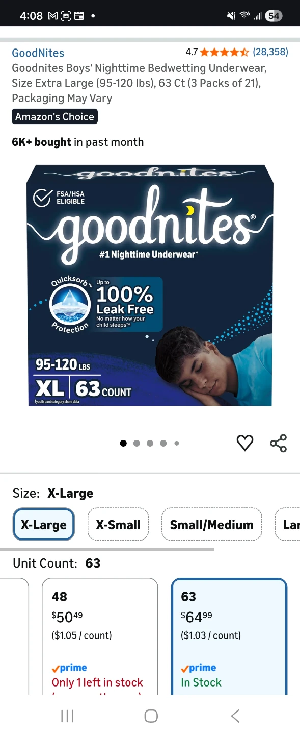 GoodNites Boys' Nighttime Bedwetting Underwear, XL, 63 Count