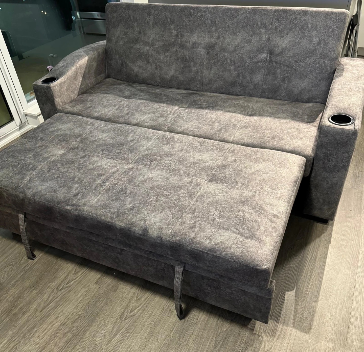 Grey Sofa Bed with Chaise and Cup Holders - photo 2