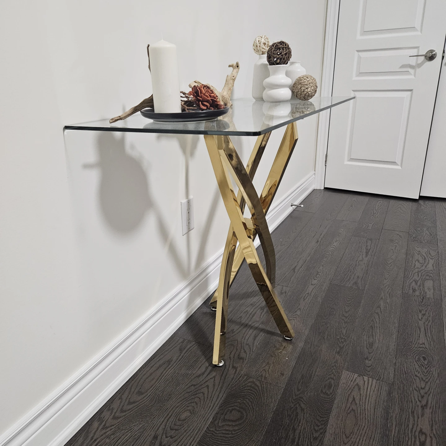 GOLDFAN Glass Console Table - 39.37" Entryway Table - photo 2