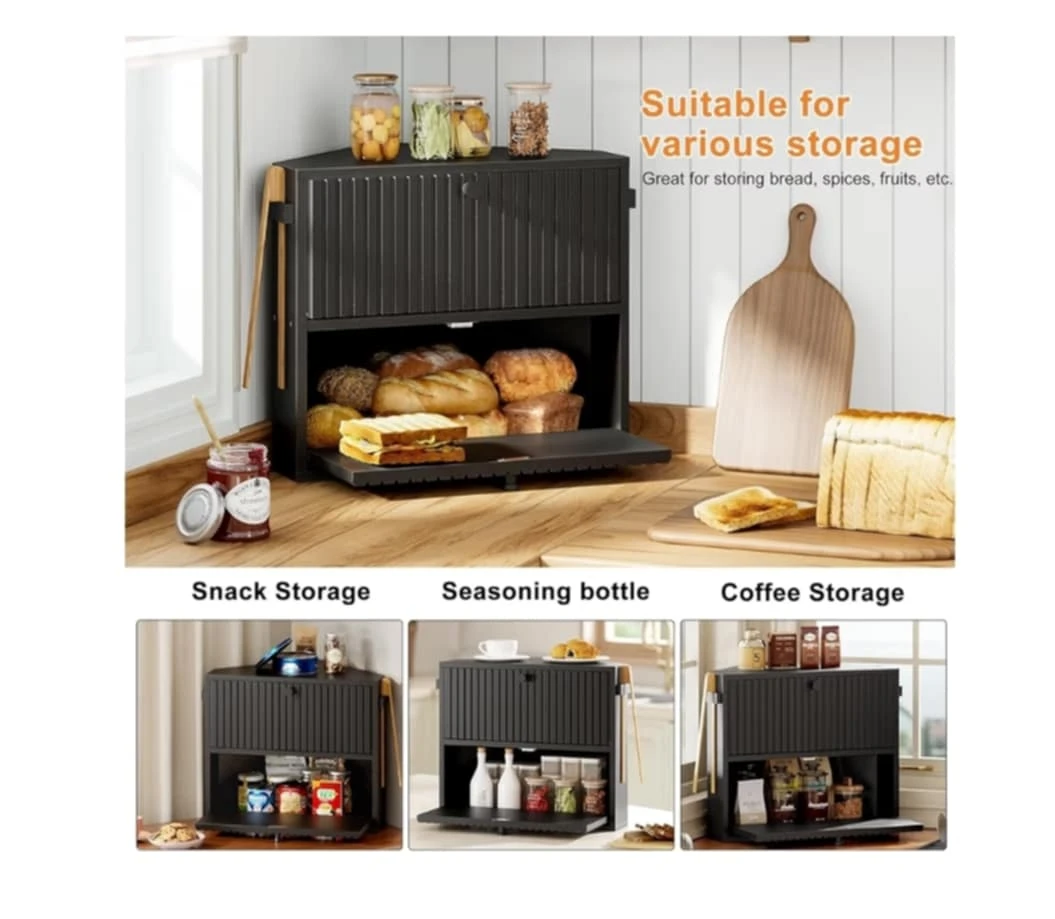 Corner Bread Box - Black & White Bamboo