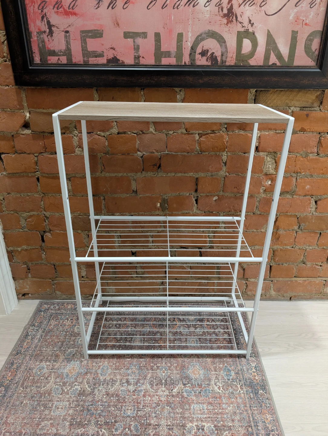 White Metal Shelf with Laminate Wood Top