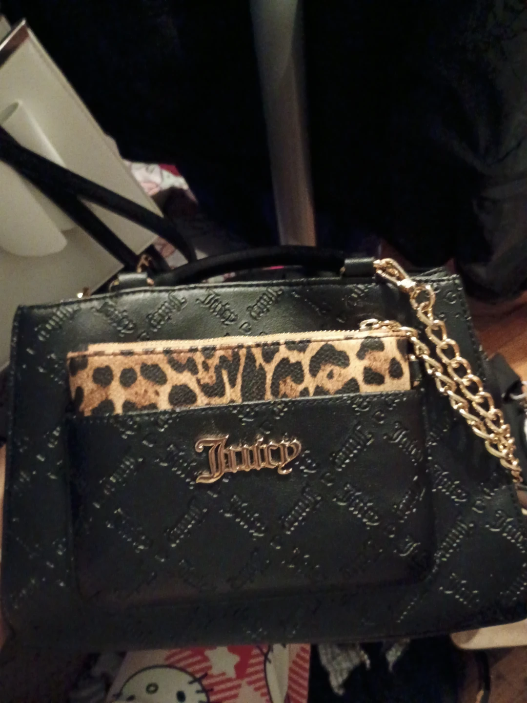 Juicy Couture Black Satchel Bag with Leopard Print Pouch