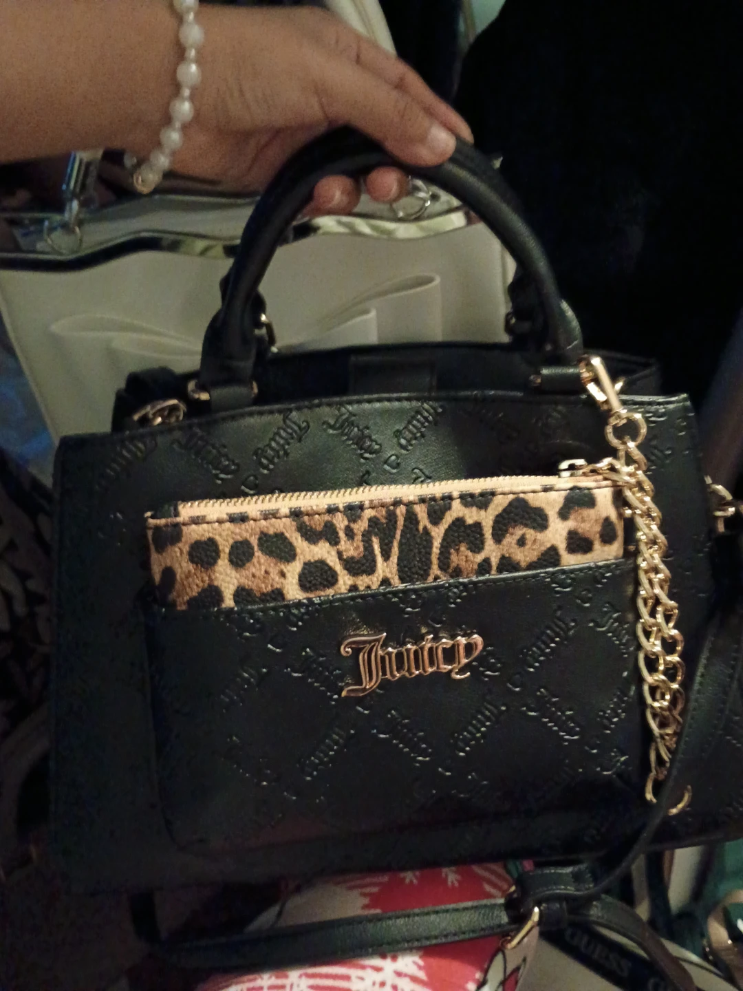 Juicy Couture Black Satchel Bag with Leopard Print Pouch - photo 3