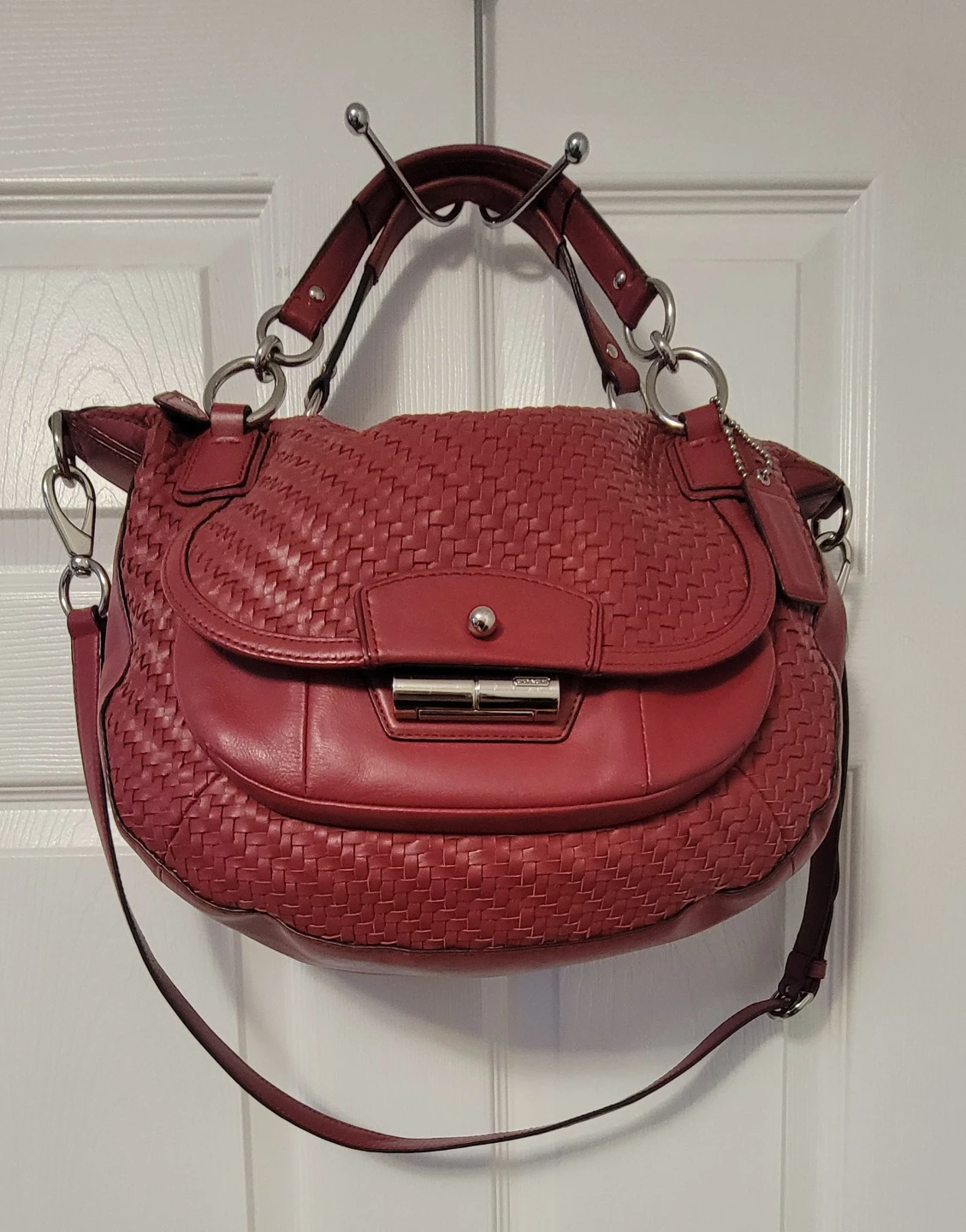 Coach Woven Red Leather Kristin Shoulder Bag