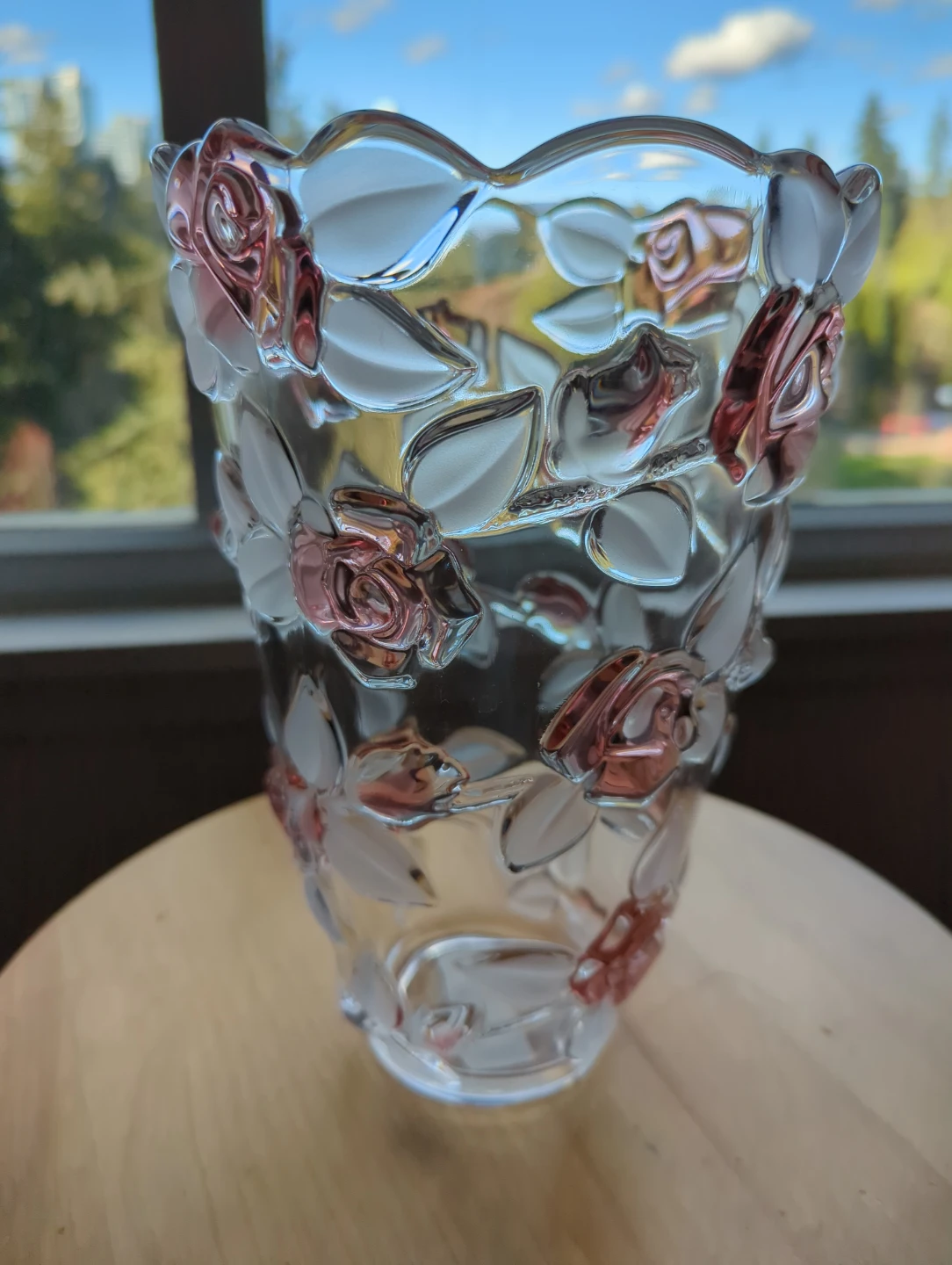 Decorative Glass Vase with Rose Design
