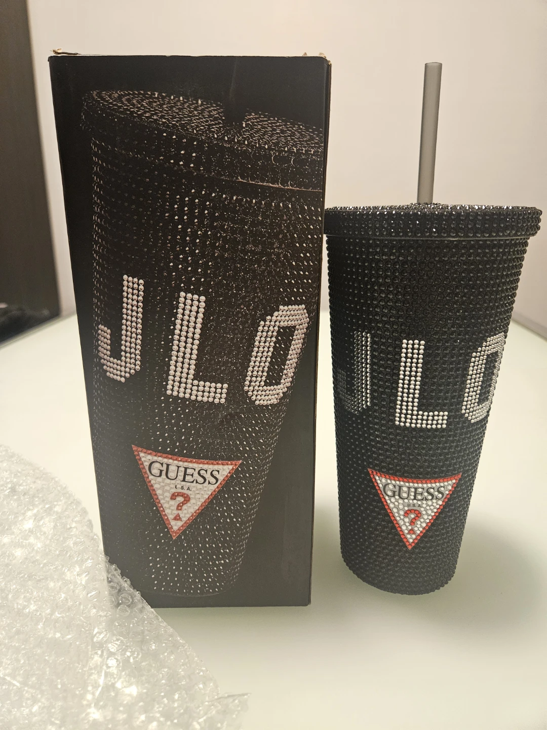 JLO x GUESS Limited Edition Rhinestone Tumbler – BNIB w/ Straw
