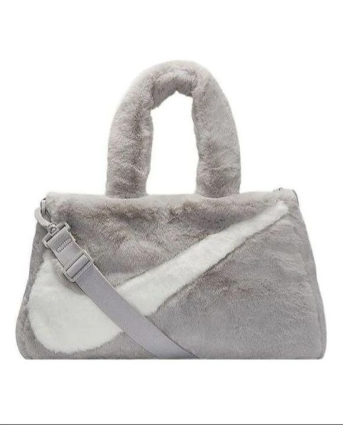 Nike Grey and White Fur Tote Bag