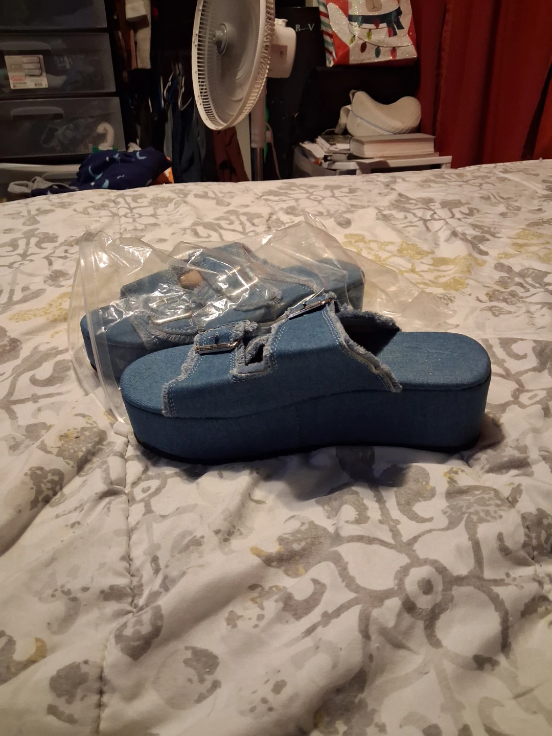 Denim Platform Slide Sandals - photo 2