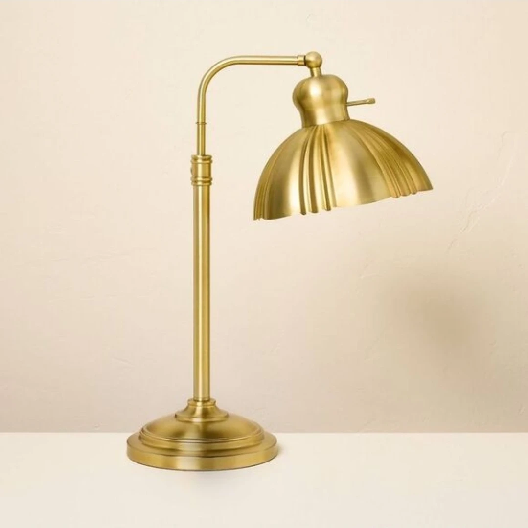 Set of 2 Fluted Scallop Brass Table Lamps - photo 5