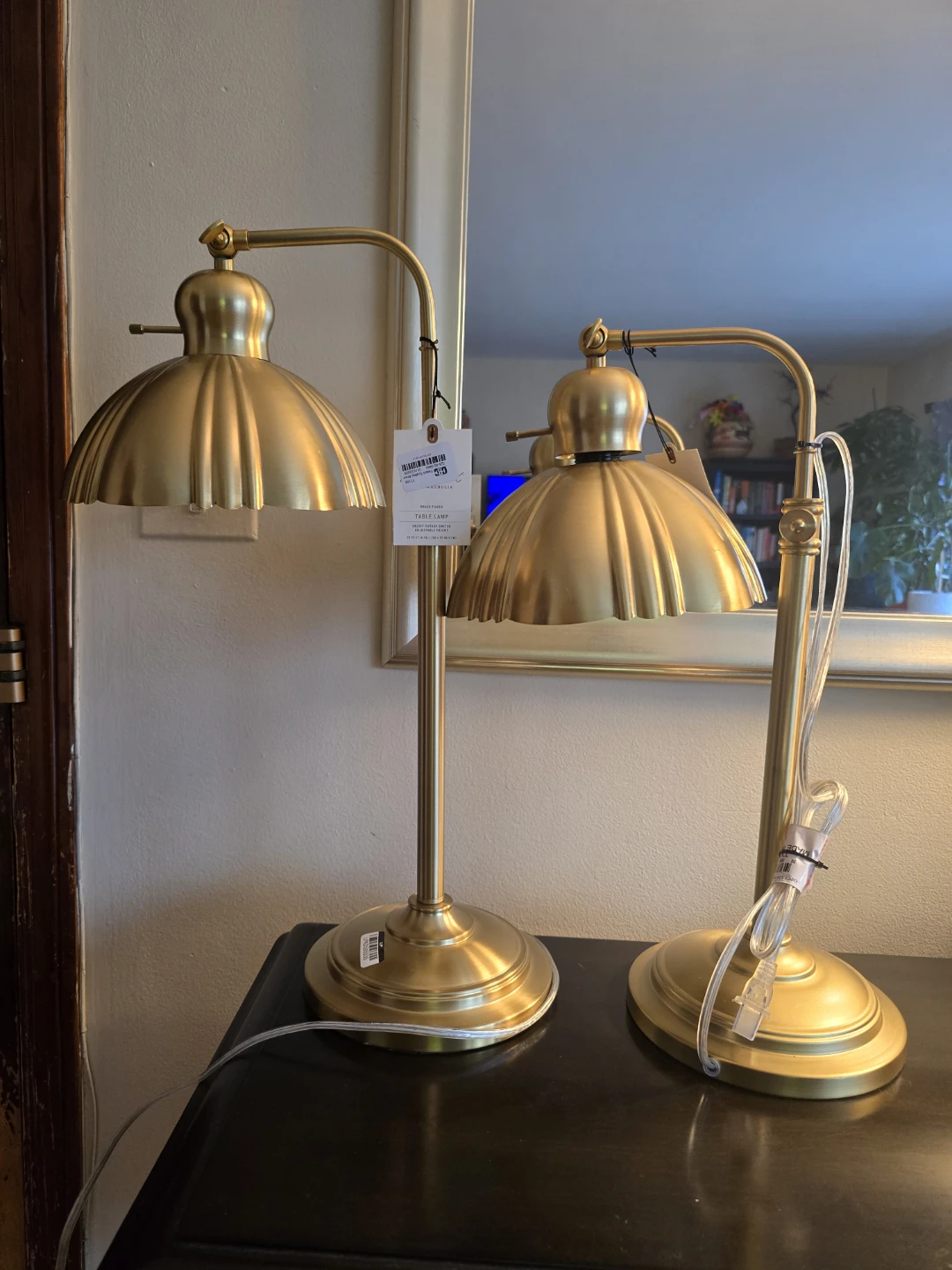 Set of 2 Fluted Scallop Brass Table Lamps