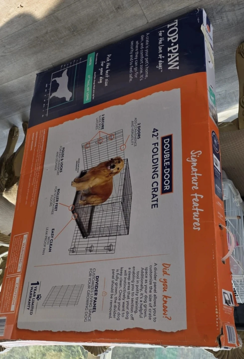 TOP-PAW 42" Double-Door Folding Dog Crate