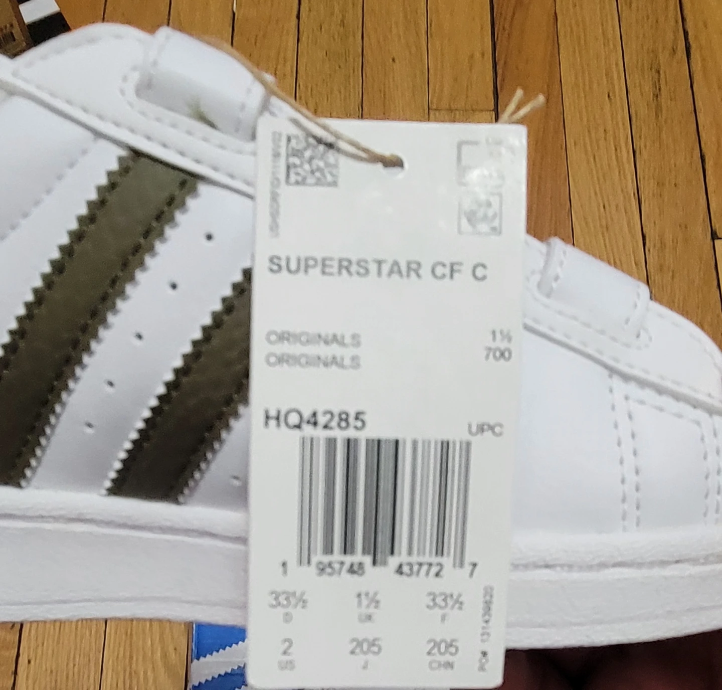 Adidas Superstar CF C Kids Shoes White Green Size 2 - photo 2