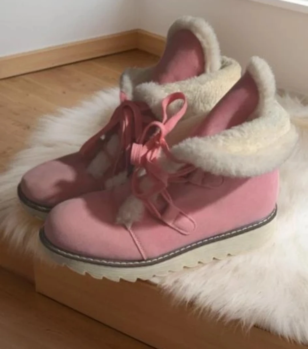 Pink Lace-Up Fur Lined Boots - photo 2
