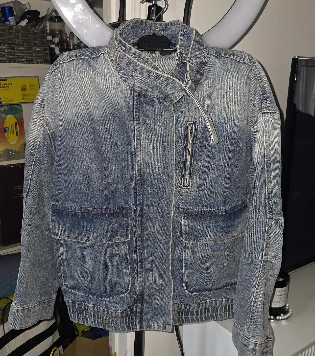 DAZY Women's 3D Pocket Decor Denim Jacket