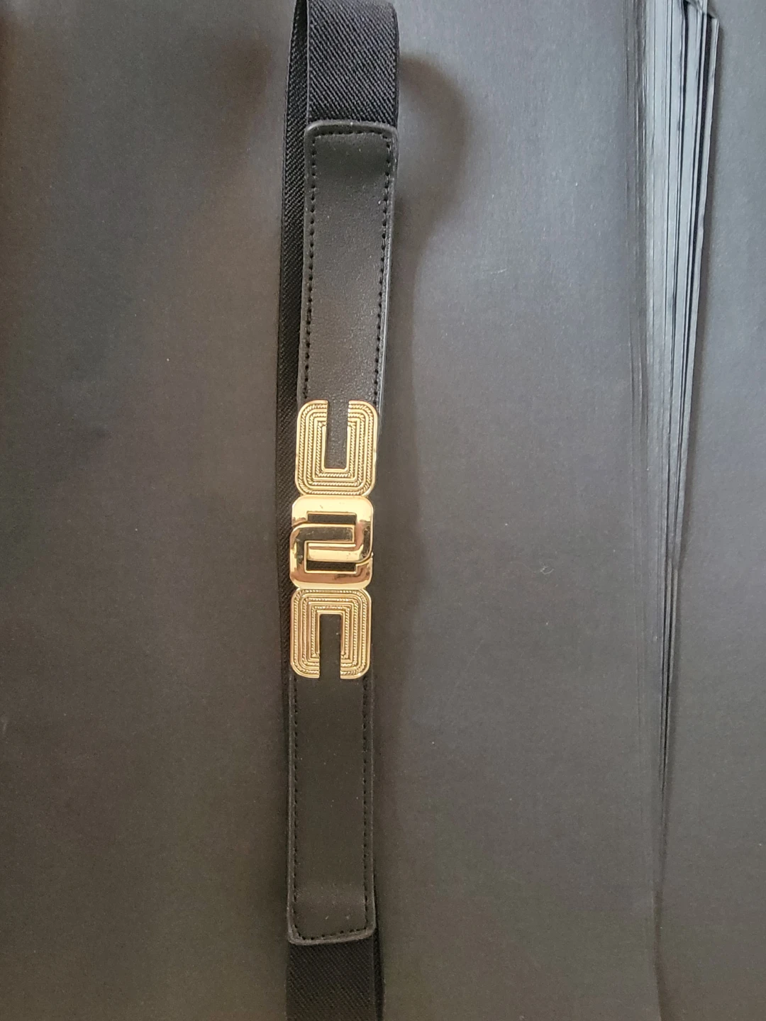 Black Elastic Belt with Gold Buckle