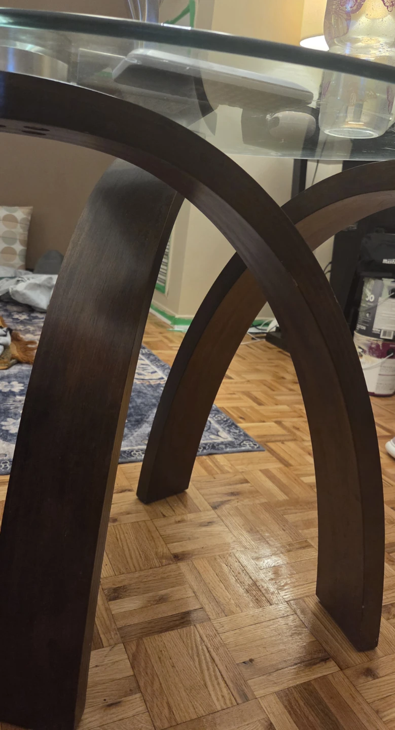 Glass Top End Table with Wooden Base set 2