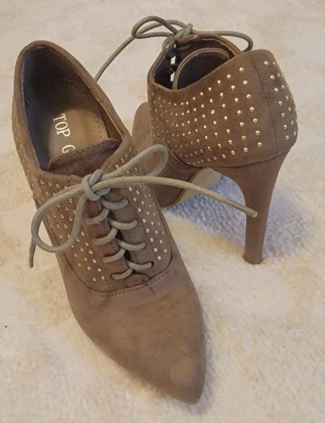 TOP G Women's Taupe Studded Lace-Up Ankle Boots - photo 2