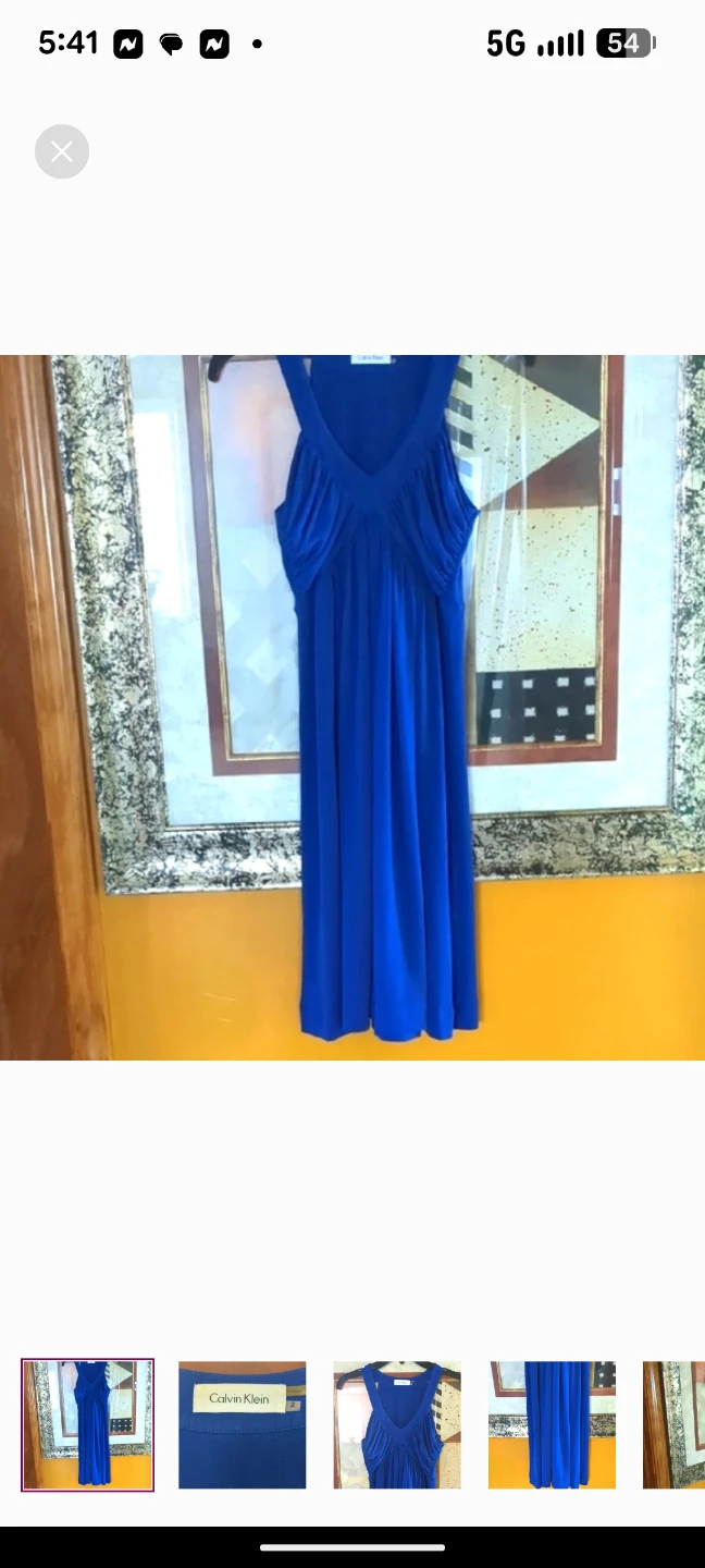 Calvin Klein Ruched Blue Maxi Sundress V-Neck