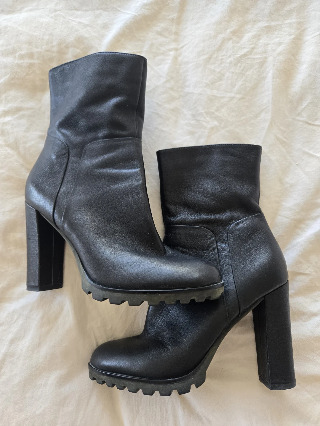 ALDO Black Leather Block Heel Ankle Boots Size US 9