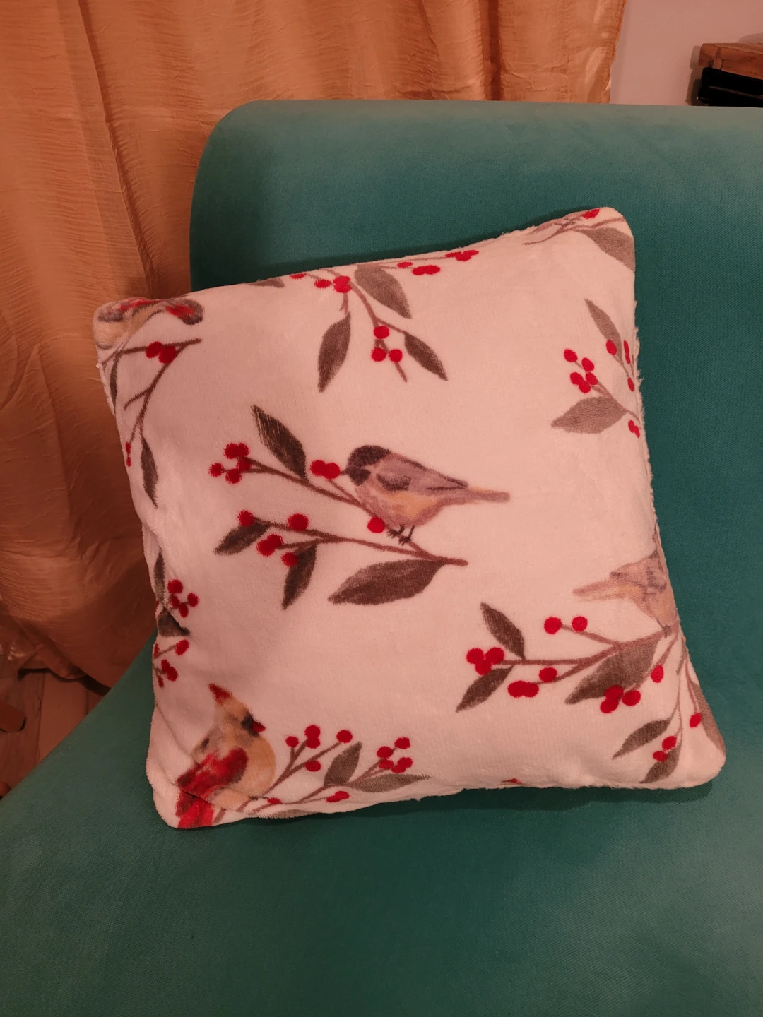 Decorative Throw Pillow w/ Bird & Berry Design - photo 3