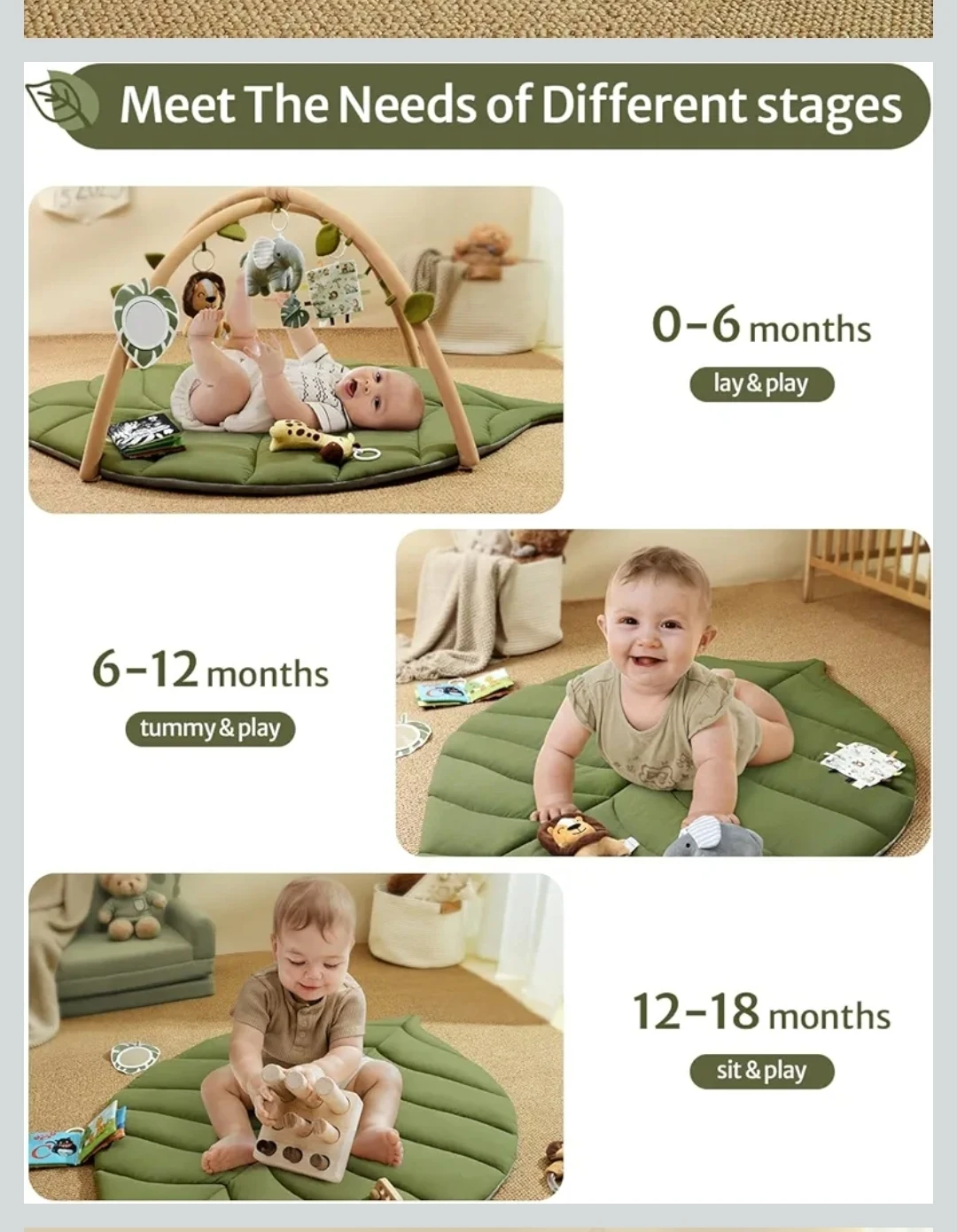 Leaf Shaped Baby Play Mat with Arch and Toys - photo 3