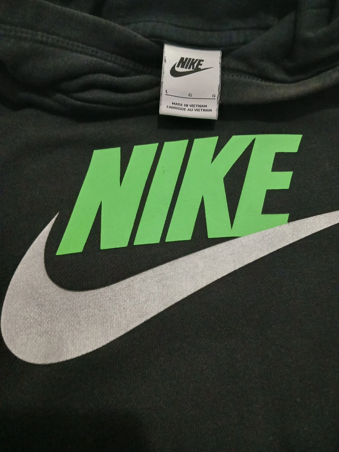 Nike Hoodie Black Green Swoosh Logo Size L