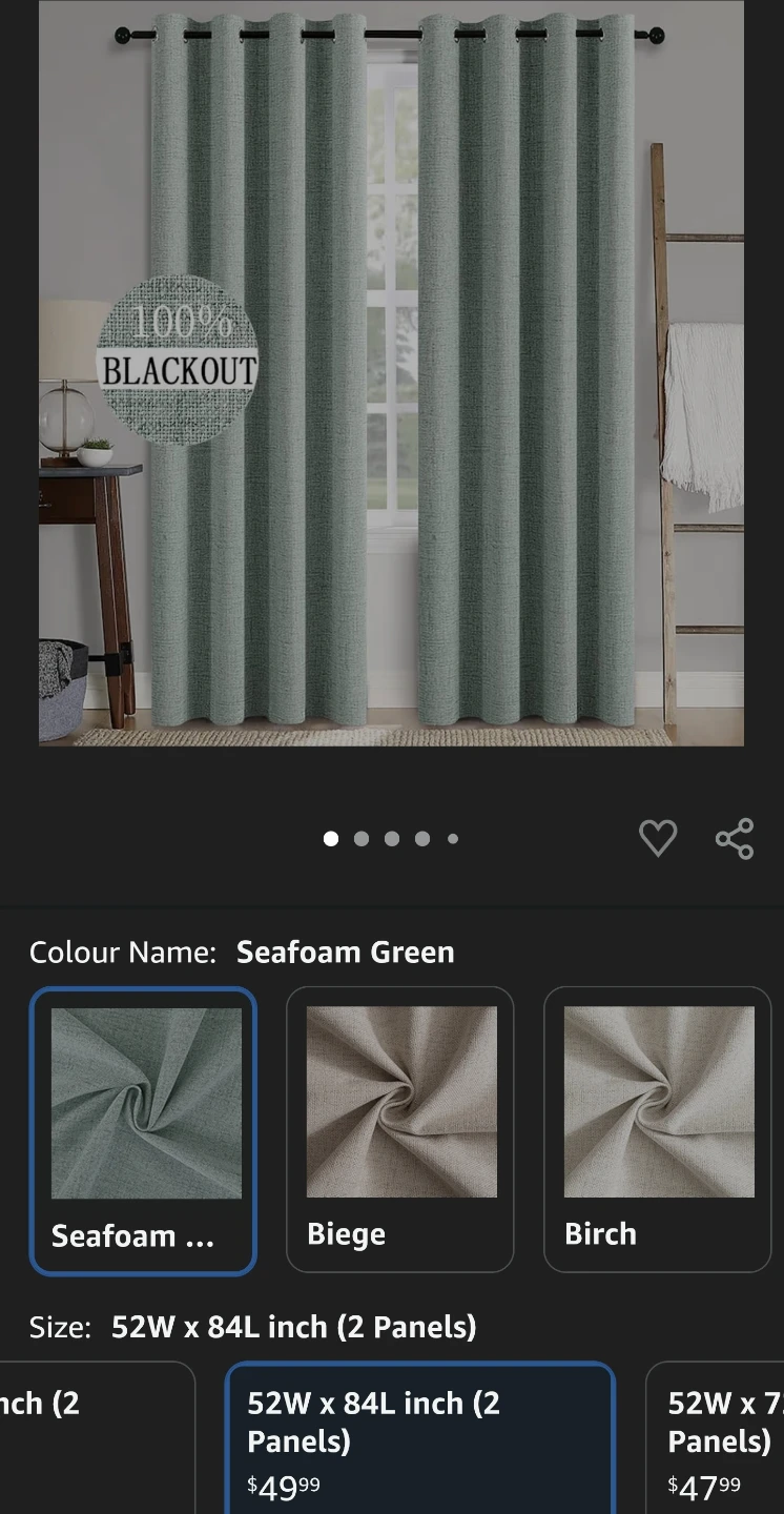 52W x 84L inch  --100% Blackout Curtains - Seafoam Green color - photo 2