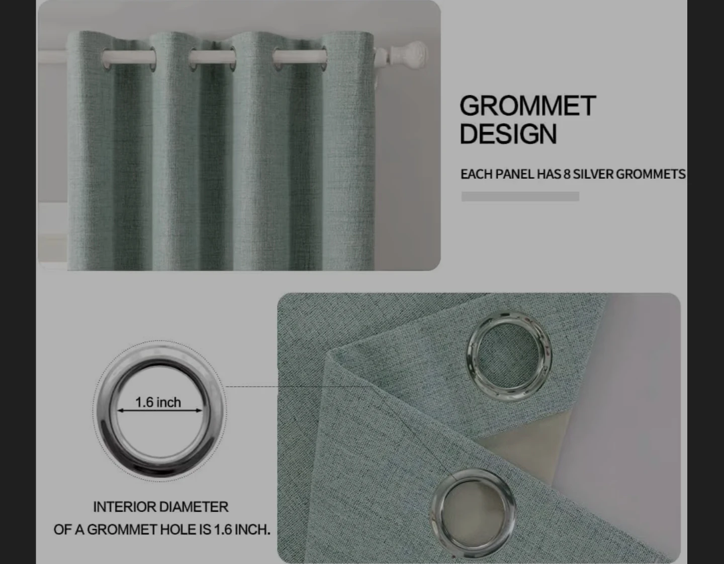 52W x 84L inch  --100% Blackout Curtains - Seafoam Green color - photo 4