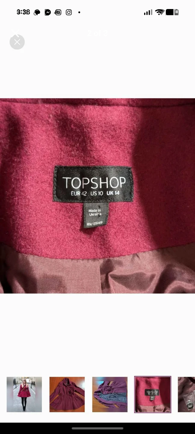 Topshop Burgundy Fit and Flare Coat Size UK 14 - photo 2