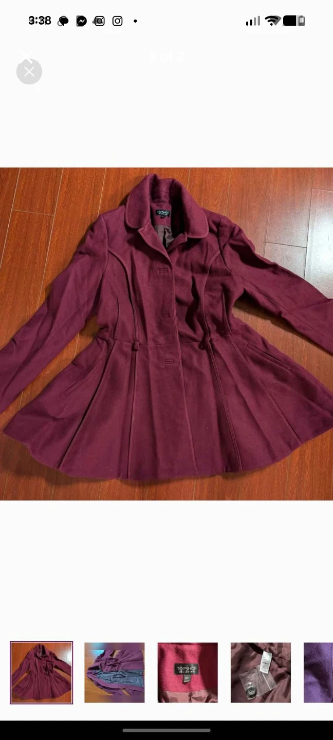 Topshop Burgundy Fit and Flare Coat Size UK 14 - photo 3