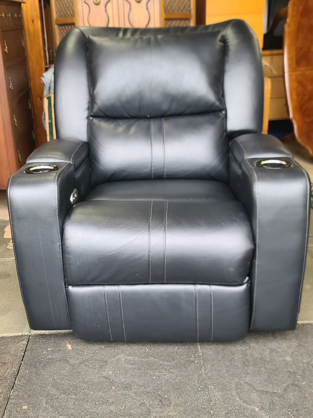 Black Leather Recliner with Cup Holders