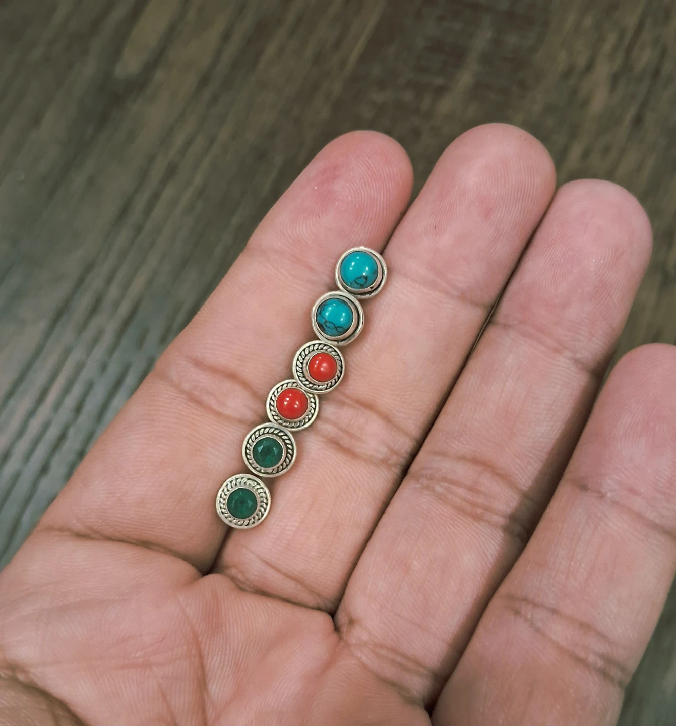Turquoise and Red Stone Stud Earrings
