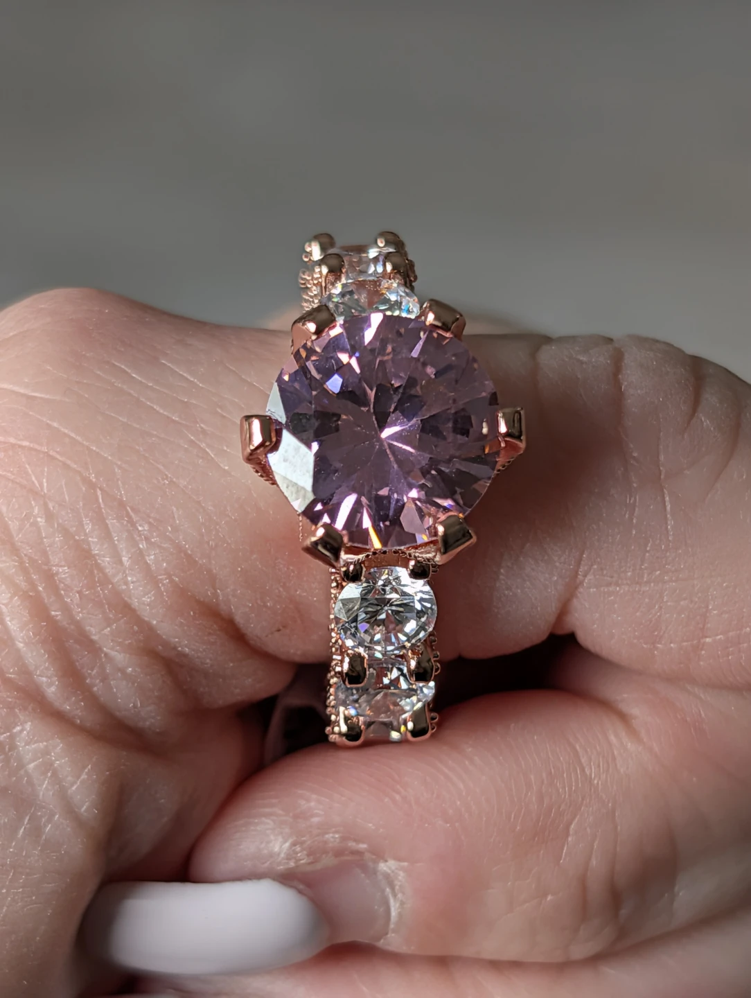 Rose Gold Pink Gemstone Ring Size 8