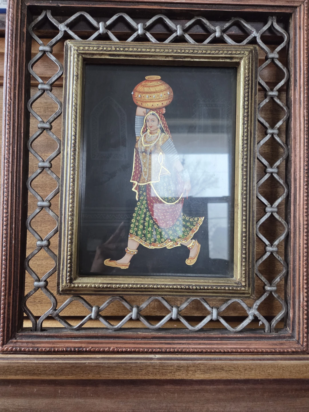Framed Indian Woman Carrying Pot Art
