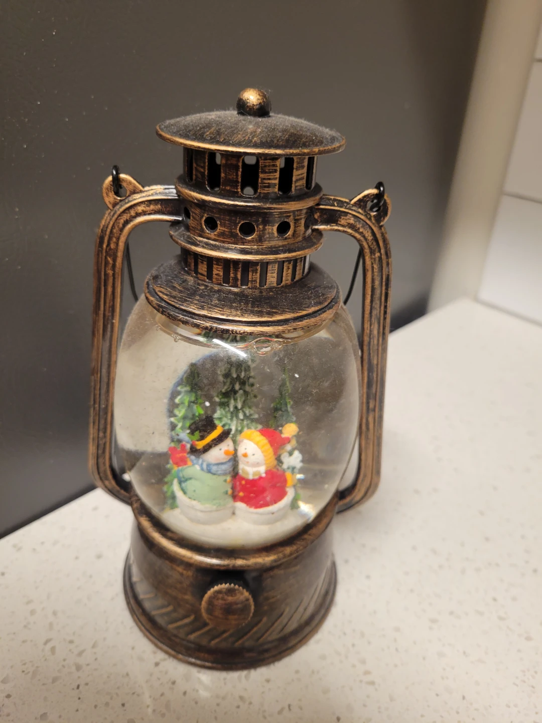 Vintage Style Snowman Snow Globe Lantern