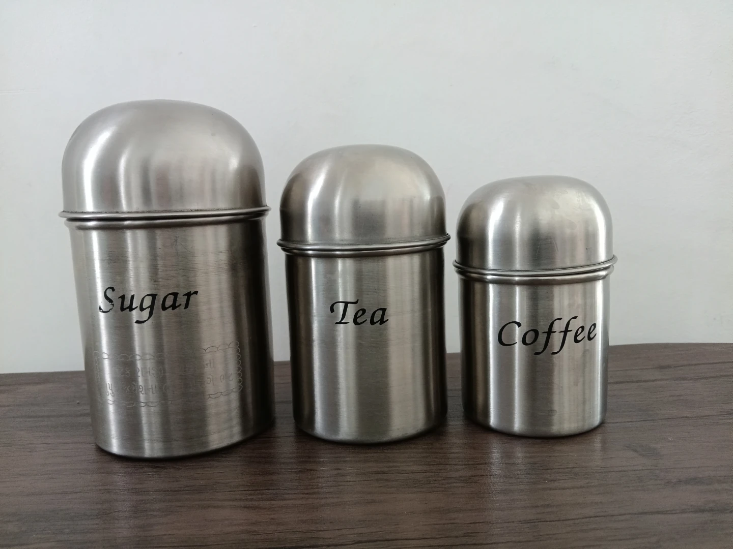 Set of 3 Stainless Steel Containers (Sugar, Tea, Coffee)