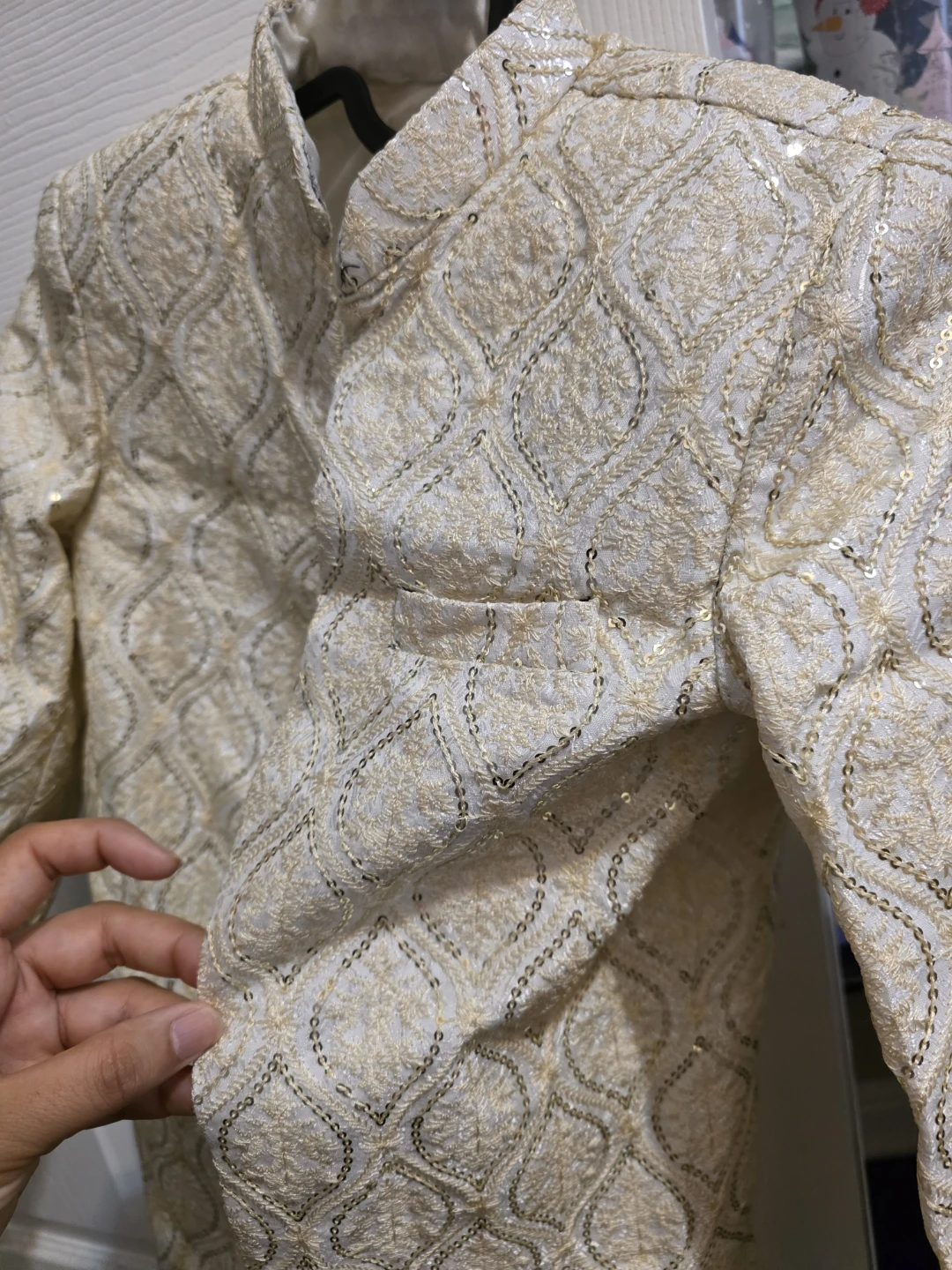 Cream Embroidered Jacket with Sequins for boys 2 to 4