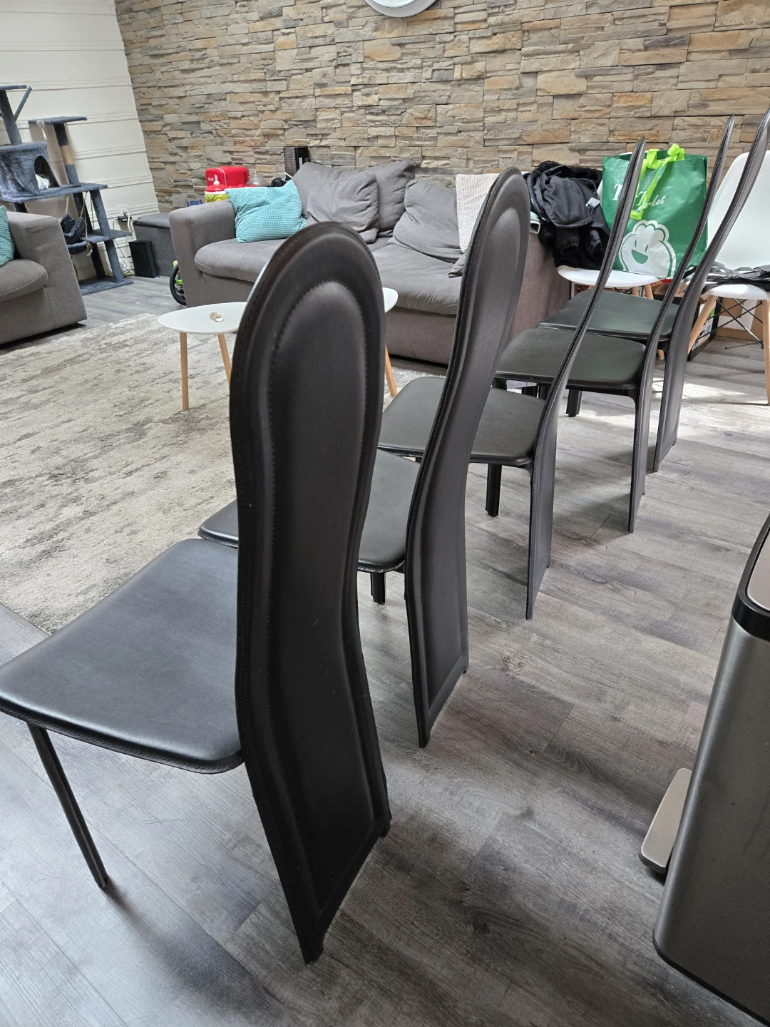 Set of 5 Black Leather Dining Chairs