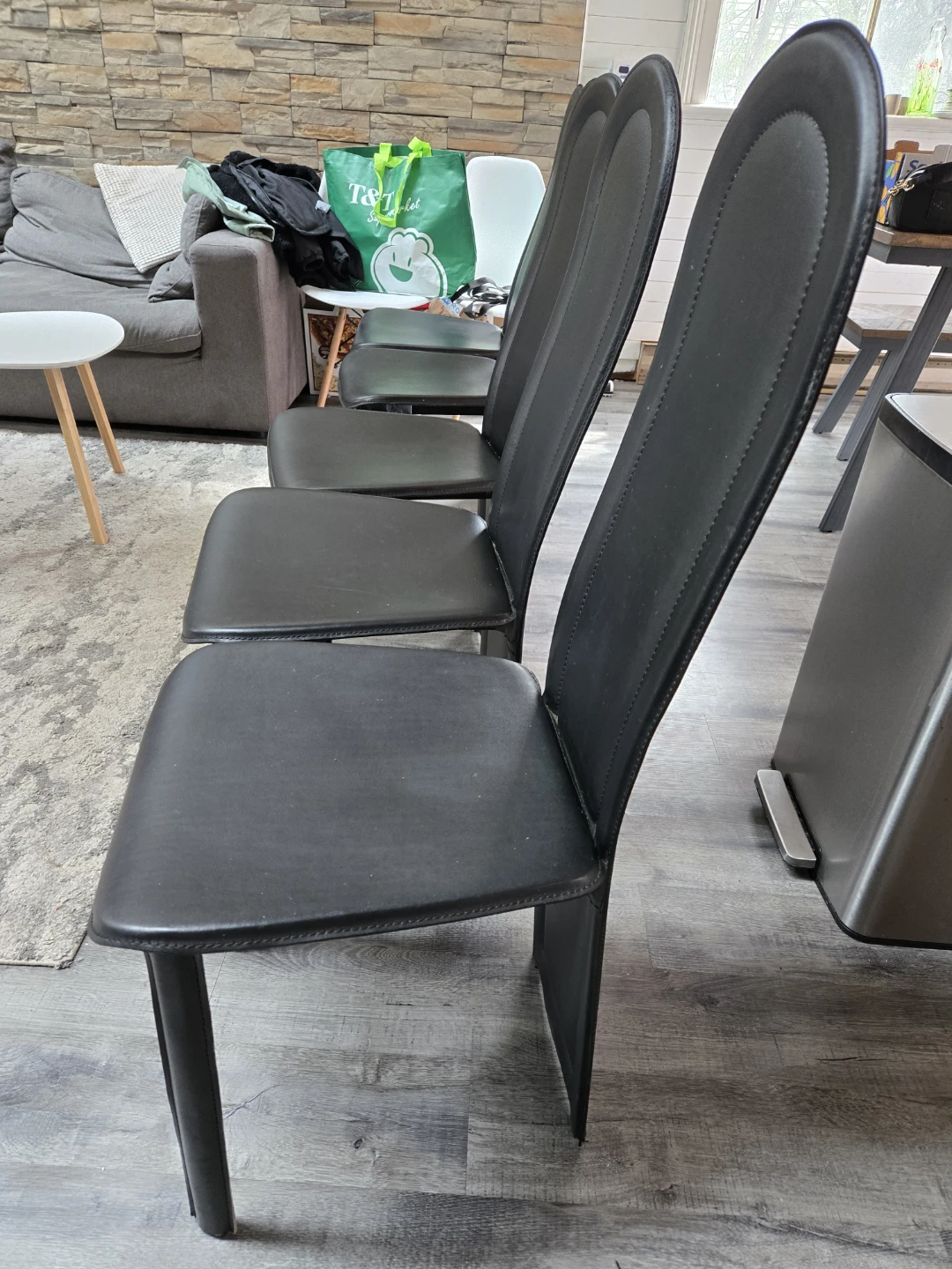 Set of 5 Black Leather Dining Chairs - photo 2