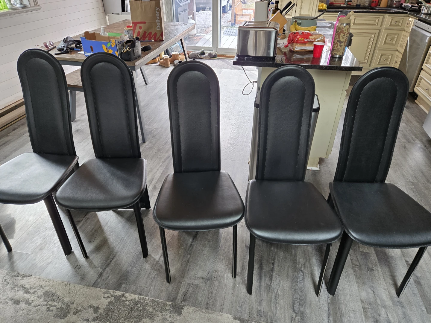 Set of 5 Black Leather Dining Chairs - photo 3