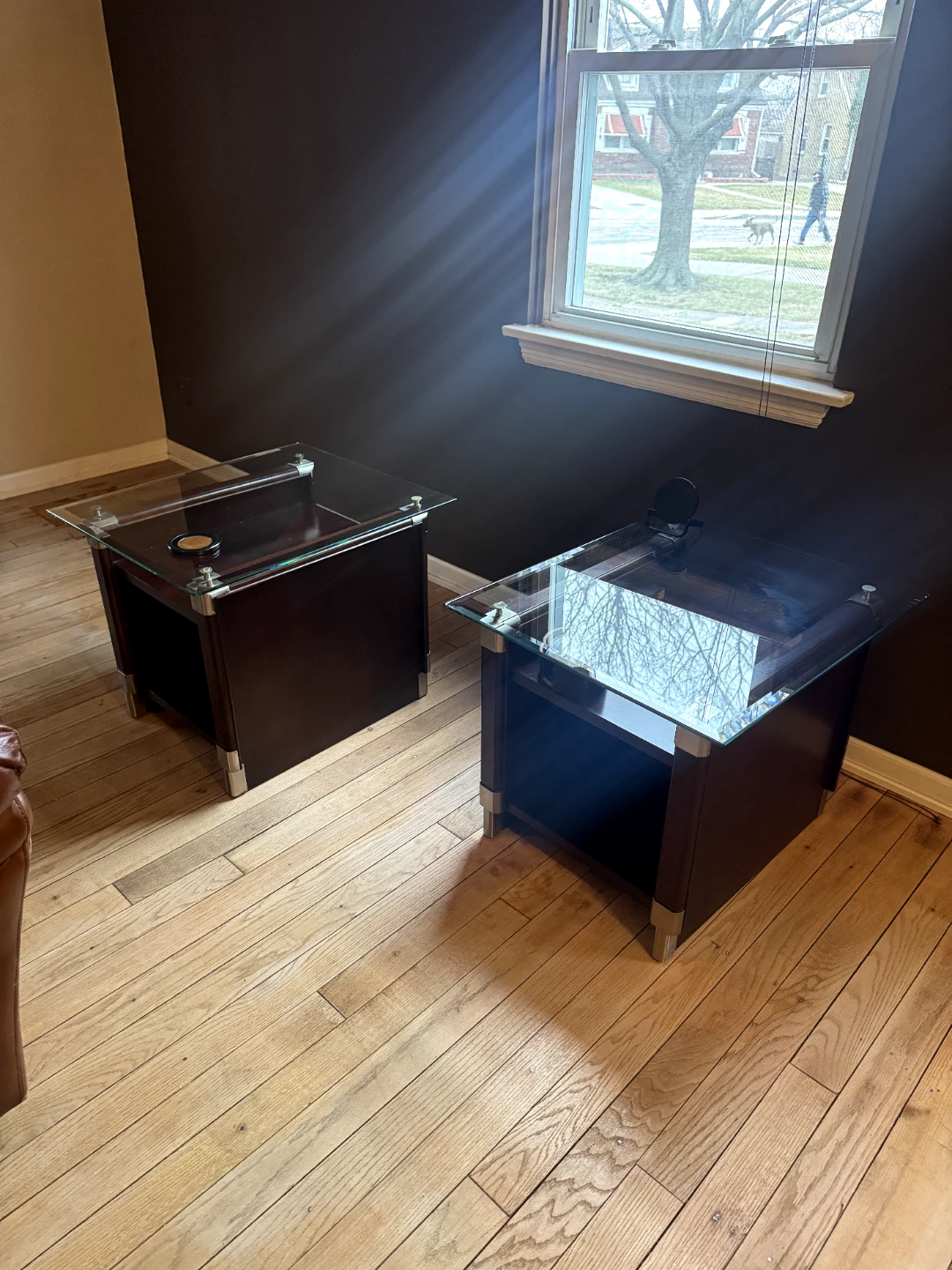 Pair of End Tables with Glass Tops