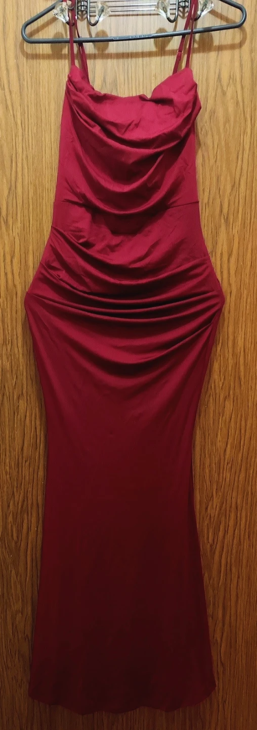 Women's Red Spaghetti Strap Ruched Bodycon Dress (cash only)