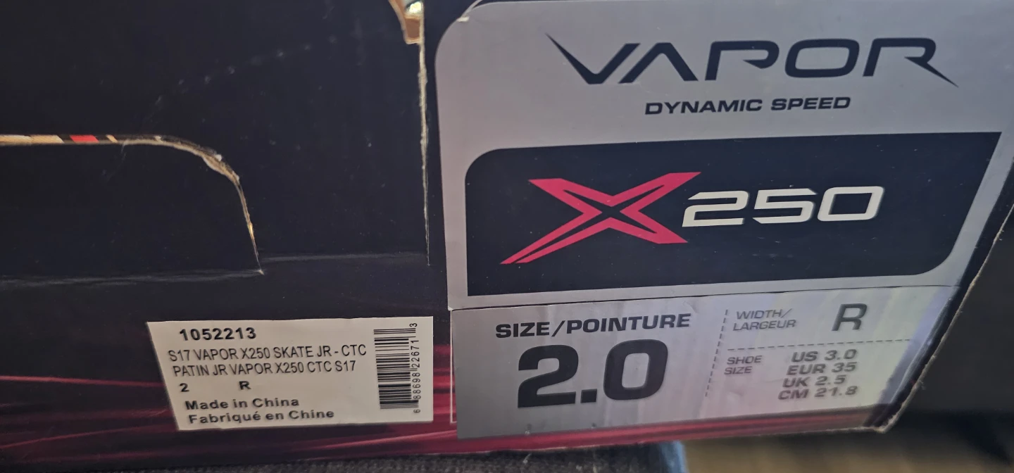 Bauer Vapor X250 Junior Ice Skates Size 2.0