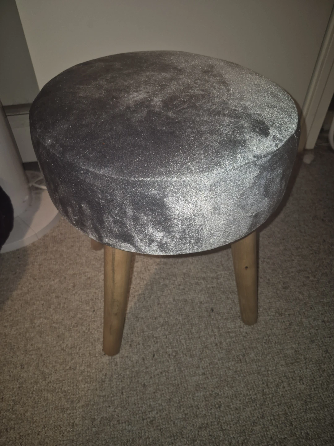 Grey Velvet Ottoman Stool