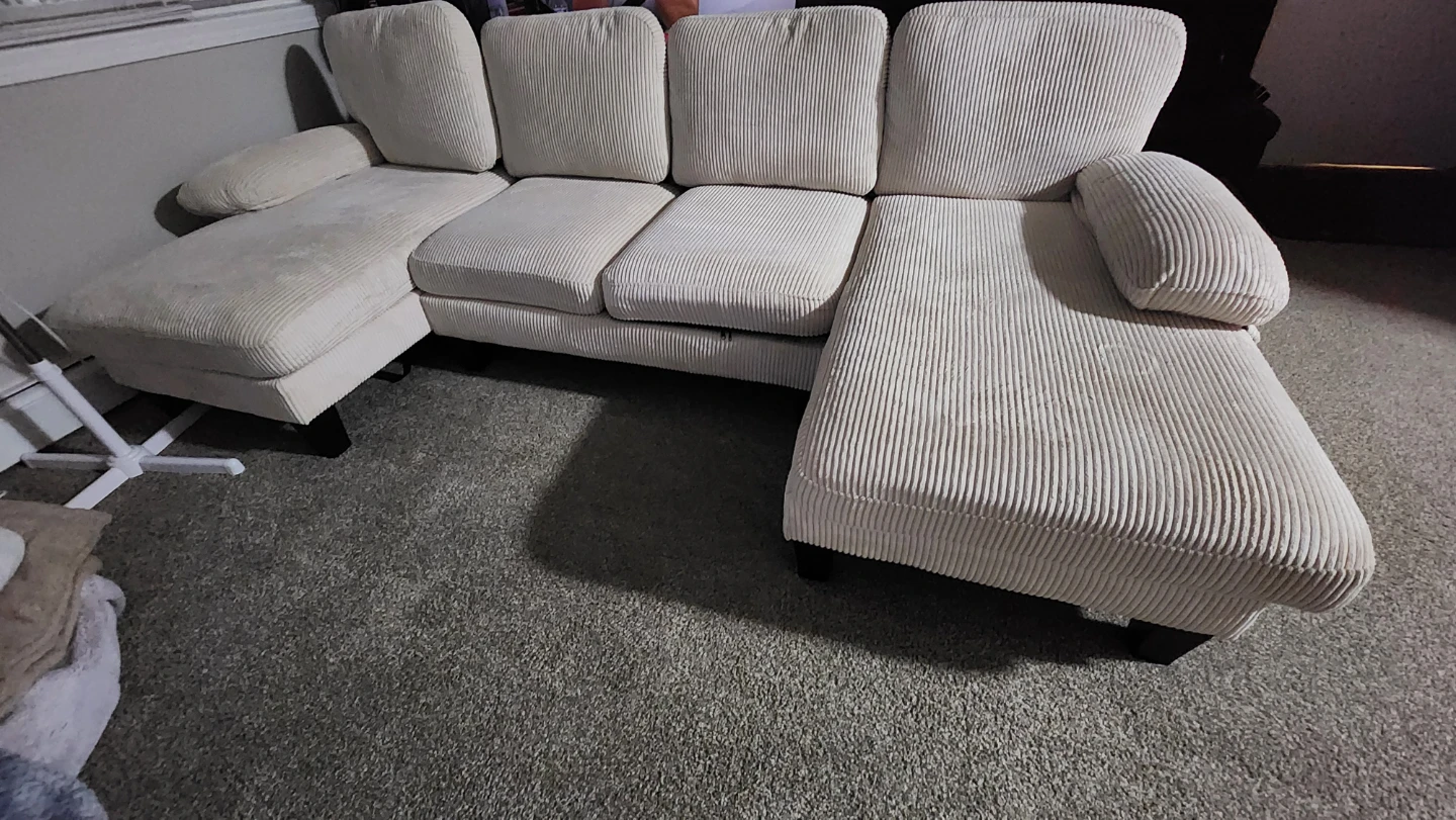 Cream Corduroy Sectional Sofa - photo 2