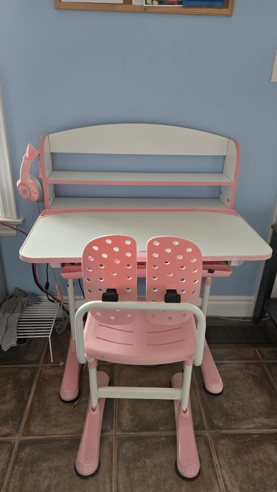 Adjustable Pink Kids Desk and Chair Set with Shelf - photo 2
