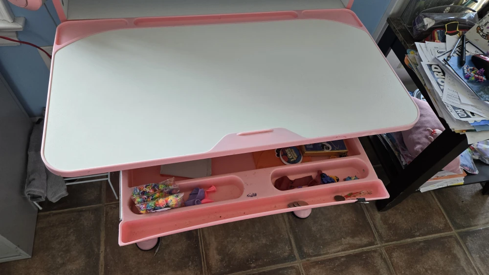 Adjustable Pink Kids Desk and Chair Set with Shelf - photo 3